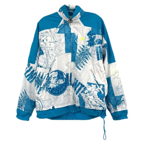 Nike Blue White Vintage Map Print Windbreaker | Women’s OS - Picture 1 of 11